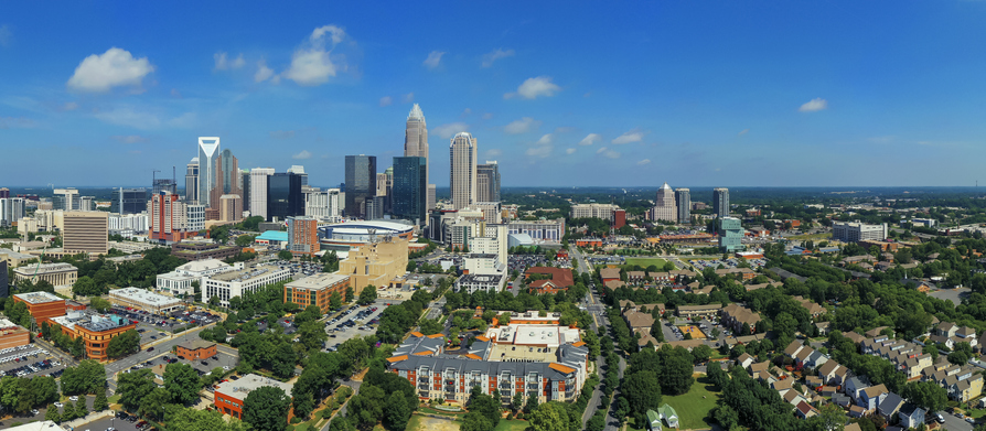 Aerial view of Uptown Downtown Charlotte North Carolina