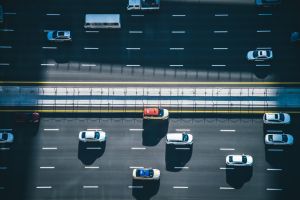 Drone Point View of City Traffic on Highway