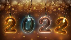 new year 2022 in bulb lights against festive background