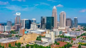 Charlotte North Carolina Uptown downtown aerial view