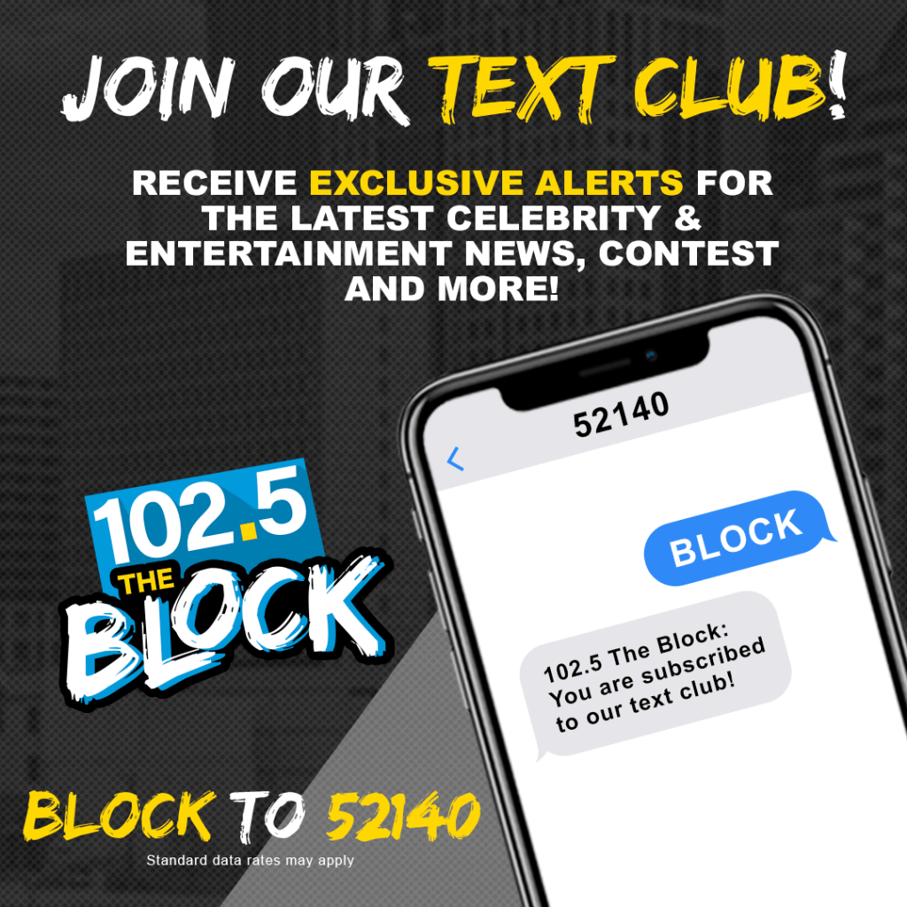 102.5 The Block text club promo graphics