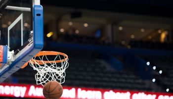 Basketball in hoop, blurred motion