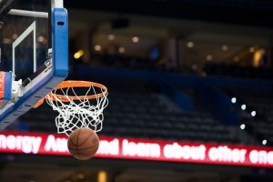 Basketball in hoop, blurred motion