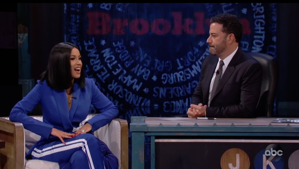 Cardi B during an appearance on ABC's Jimmy Kimmel Live!'